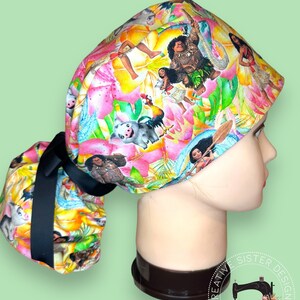 Island Life Ponytail Scrub Cap | Character Ponytail Scrub Cap | Medical Cap | Scrub Cap with Buttons |