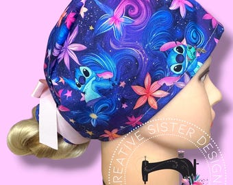 Blue Swirl Alien Traditional Tie Back Cap | Scrub Cap | Medical Cap | Nurses Cap | Unisex Scrub Cap | Mens Scrub Cap | Gift Shop