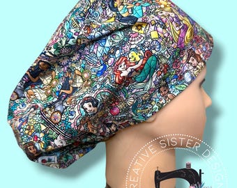Stained Glass Princess Fitted Euro Scrub Cap | Scrub Cap | Medical Cap | Nurses Cap | Scrub Cap with Buttons | NO TOGGLE