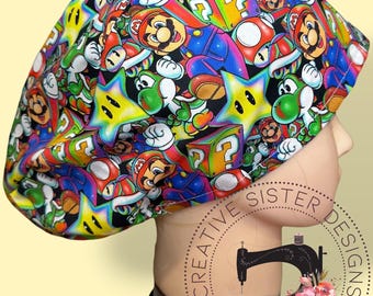 S. Mario Fitted Euro Scrub Cap | Scrub Cap | Medical Cap | Nurses Cap | Scrub Cap with Buttons | Small Ponytail | Gift Shop | Brother