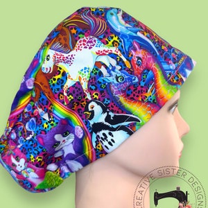 L. Frank Rainbow Retro Euro Scrub Cap | Ponytail Scrub Cap | Medical Cap | Nurses Cap | Kids Scrub Cap | Scrub Cap with Buttons | Skull Cap