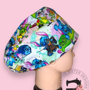 Island Alien Crew Euro Scrub Cap | Fitted Scrub Cap | Medical Cap | Nurses Cap | Scrub Cap with Buttons | Small Ponytail | Not Adjustable
