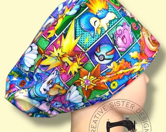 Poke Blocks Fitted Euro Scrub Cap | Medical Cap | Nurses Cap | Scrub Cap with Buttons | Small Ponytail | Gift Shop | No Toggle