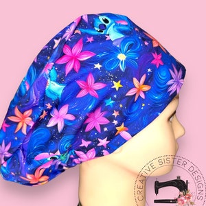 Stitch Cap | Fitted Scrub Cap | Medical Cap | Nurses Cap | Scrub Cap with Buttons | Small Ponytail | Not Adjustable | Gift Shop