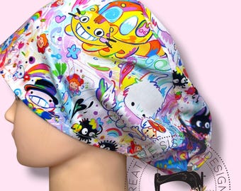 Spirited Friends Fitted Euro Scrub Cap | Medical Cap | Nurses Cap | Scrub Cap with Buttons | Small Ponytail | Gift Shop | No Toggle