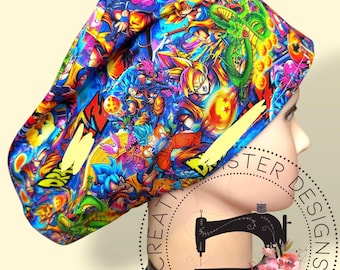 Z Dragon FITTED Euro Scrub Cap | Medical Cap | Nurses Cap | Scrub Cap with Buttons | SMALL Ponytail | Gift Shop | NO Toggle