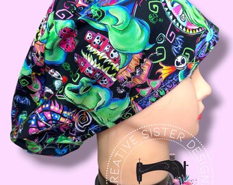 Boogie Halloween Euro Scrub Cap | Medical Cap | Nurses Cap | Scrub Cap with Buttons | Small Ponytail | Gift Shop | NO Toggle