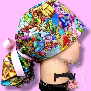 80's TV Bears Ponytail Scrub Cap | Character Ponytail Scrub Cap | Medical Cap | Scrub Cap with Buttons | Gift Shop