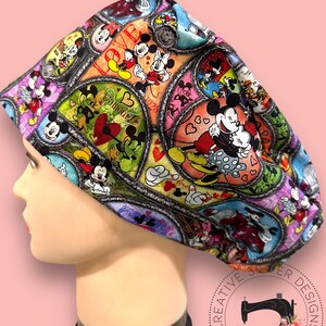 Valentine Mouse Euro Scrub Cap Scrub Cap Medical Cap Nurses Cap Scrub Cap with Buttons Small Ponytail Valentine Scrub Cap image 2