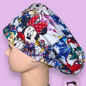 Holiday Charaters Scrub Cap | Scrub Cap | Nurses Cap | Scrub Cap with Buttons | Small Ponytail | Gift Shop | Fitted Cap | No Toggle |
