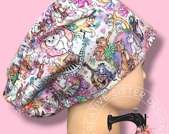 Marie FITTED Euro Scrub Cap | Medical Cap | Nurses Cap | Scrub Cap with Buttons | SMALL Ponytail | Gift Shop | NO Toggle