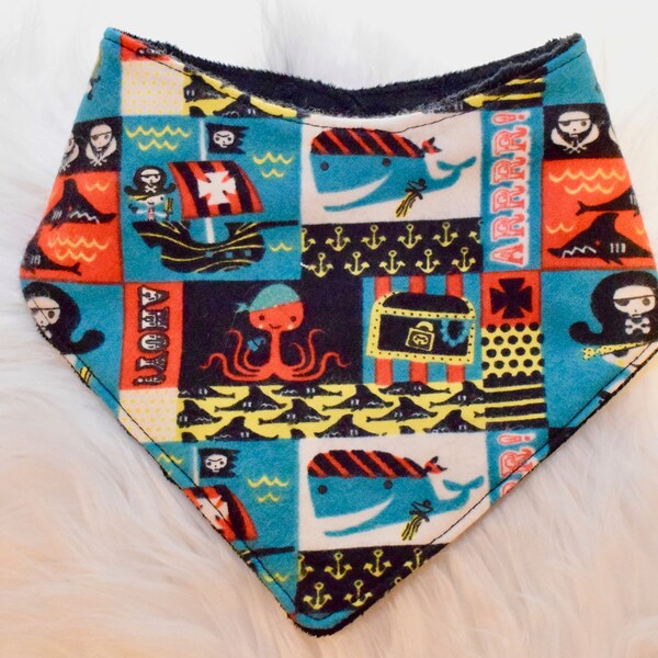 Flannel Bib- pirate bibs-Triple Layered bib waterproof-Boy bib- Baby bib-drool bib-pirate whale anchor flannel bib