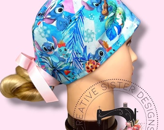 Tropical Blue Alien Traditional Tie Back Cap | Scrub Cap | Medical Cap | Nurses Cap | Unisex Scrub Cap | Mens Scrub Cap | Gift Shop