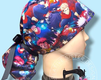 Ju Fighters Ponytail Scrub Cap | Character Ponytail Scrub Cap | Medical Cap | Scrub Cap with Buttons | Gift Shop