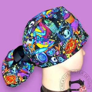 Jack Ponytail Scrub Cap | Character Ponytail Scrub Cap | Medical Cap | Scrub Cap with Buttons |