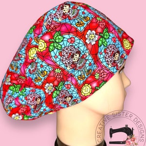 Strawberry Cake Scrub Cap | Fitted Scrub Cap | Medical Cap | Nurses Cap | Scrub Cap with Buttons | Small Ponytail | Not Adjustable | Gift