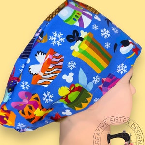 Holiday Euro Scrub Cap | Scrub Cap | Medical Cap | Nurses Cap | Scrub Cap with Buttons | Small Ponytail | Skull Cap