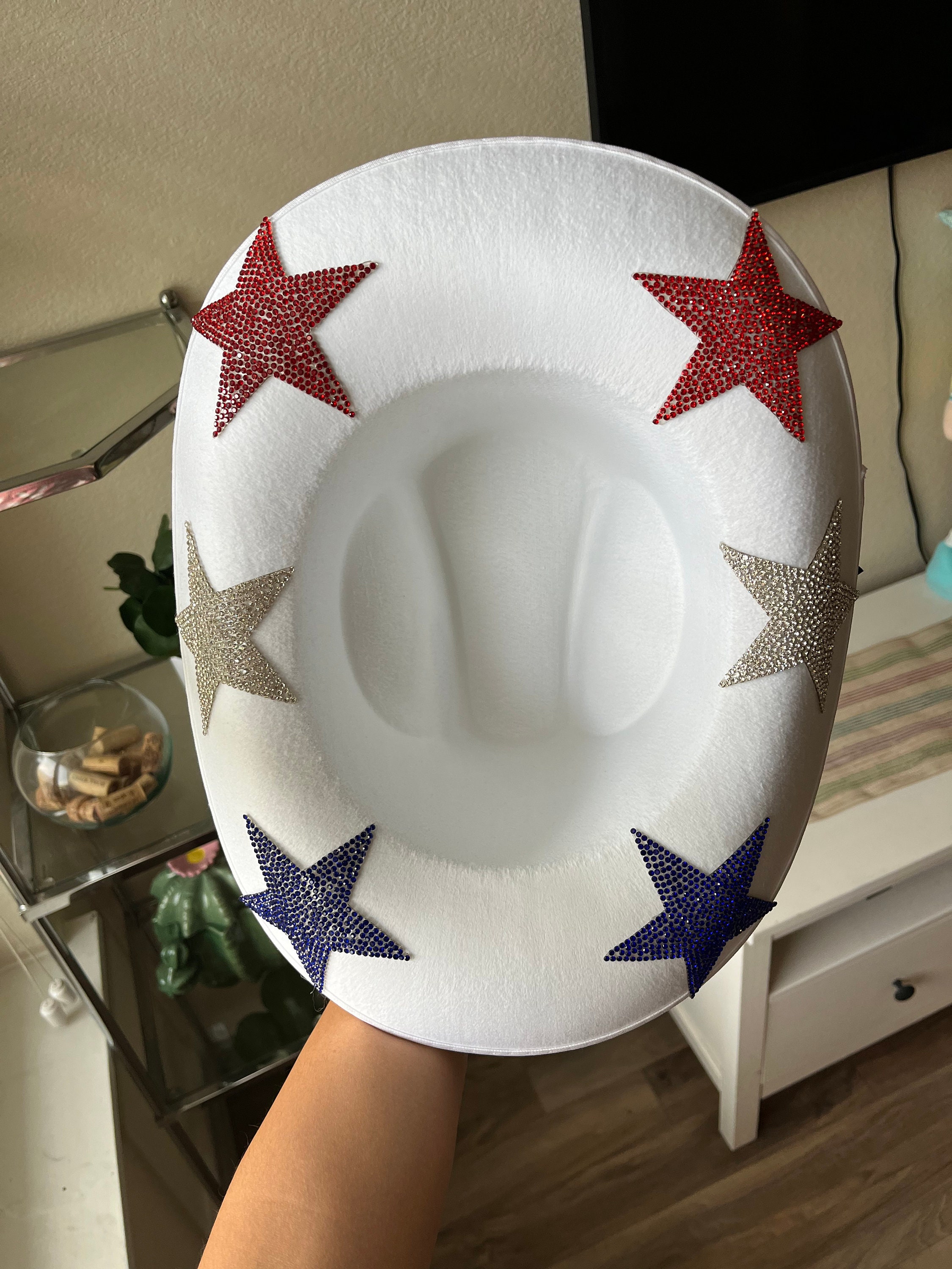 Hand made Fourth of July cowboy hat. One of a kind! Can be made to order Western - Thankful we get to celebrate the Red, White & Blue  main image 2