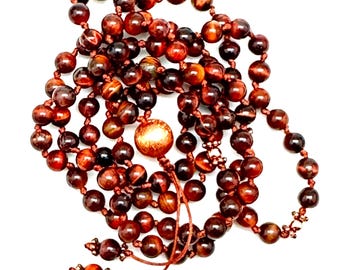 Rote Tigerauge Mala: Kupferfarbene Akzente, Verstellbare Gebetskette