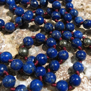 Lapis Lazuli mala, Turquoise and Pyrite, 108 bead Mala. Knotted 6mm Mala. Peace, Positive Energy and Clear Communciation image 2