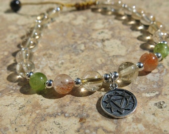 Solar Plexus Charm Bracelet - Manipura. Sterling Silver & Gemstones. Peridot, Citrine, Sunstone and Tourmaline. Adjustable