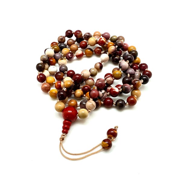 Mookaite Jasper Mala Beads: Knotted 108 Bead Necklace