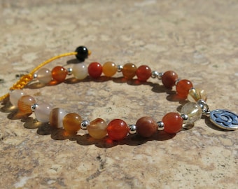 Sacral Chakra Charm Bracelet - Svadhishthana. Orange Calcite, Carnelian, Citrine, Tourmaline. Adjustable closure