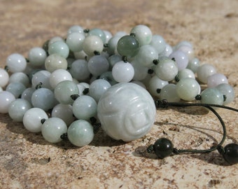 Jade 8mm mala, 108 beads. Serenity, Wisdom, Healing mala beads, Hand knotted prayer beads, Green Jade