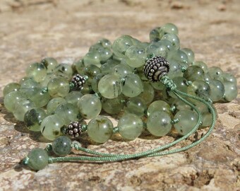 Healing the Healer - Prehnite and Sterling Silver Mala beads - Connection to Higher self. Hand knotted, Full 108 Mala, 8mm adjustable Mala,