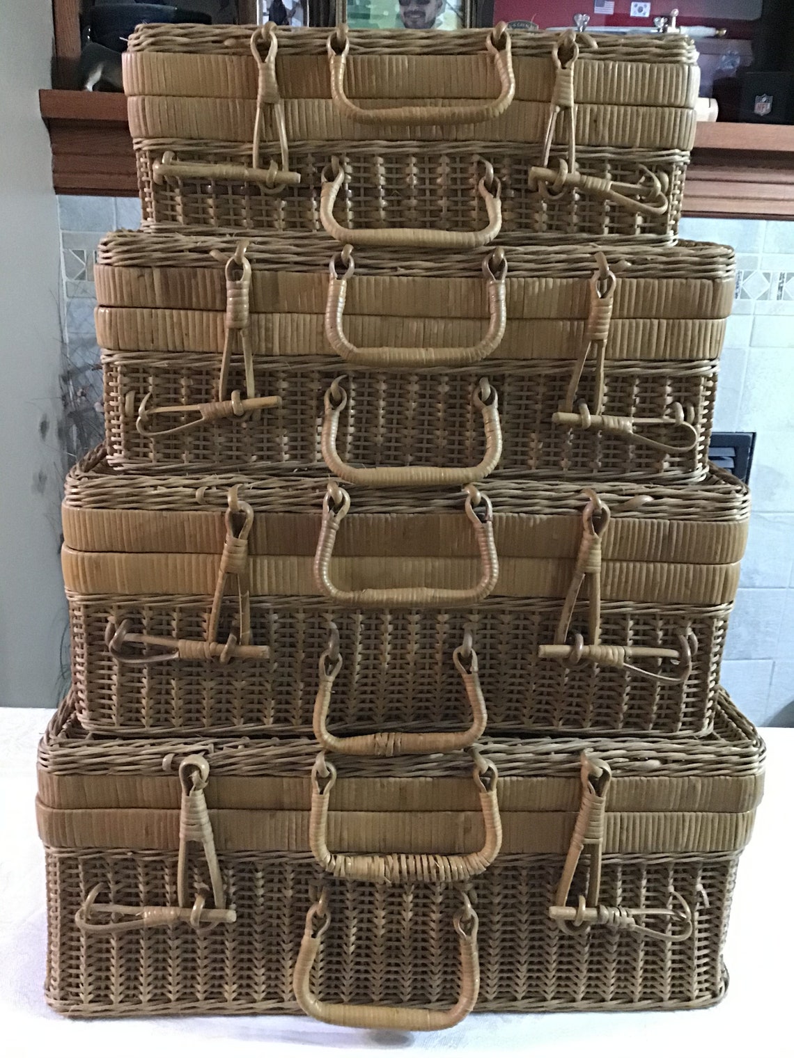 Vintage Wicker /Bamboo Nesting Suitcases set of 4 Nesting Etsy
