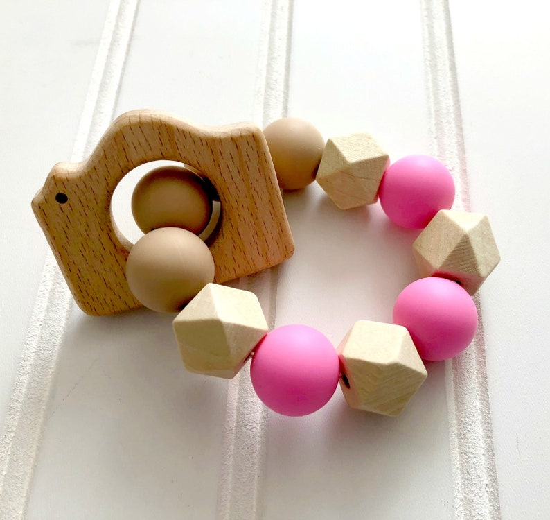 Baby Girl teether Wood camera teether Silicone teether Etsy