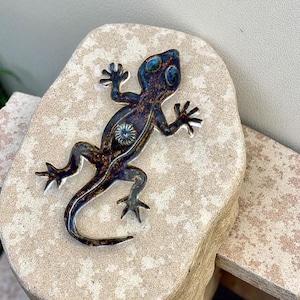 Hand-built Ceramic Custom Carved Gecko Wall Decor 8.5&quot;