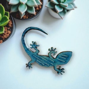 Hand-built Ceramic Green Gecko Wall Art 8&quot;