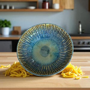 Handmade Wheel Thrown Blue & Green Ceramic Serving /Decorative Bowl