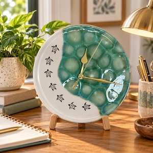 Handmade Ceramic Sea Turtle Clock | 9 Inch Coastal Wall Clock | Ocean Inspired Beach House Decor | Silent Pottery Clock | Unique Turtle Gift