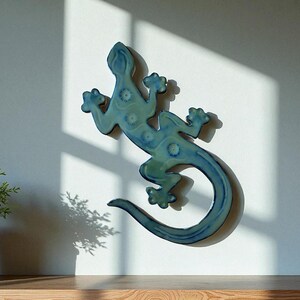Hand-built Ceramic Custom Carved & Glazed Gecko Wall Decor 15&quot; long