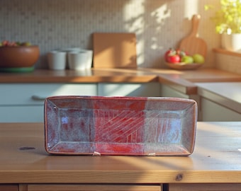 Hand-Built Ceramic Rectangle Serving Platter in Mesmerizing Glazes 11"