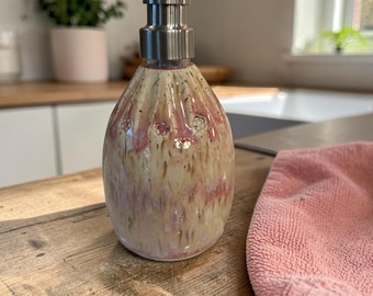 Wheel Thrown Compact Ceramic Soap Dispenser with Vertical Carvings