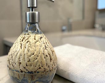 Wheel Thrown Ceramic "Chubby" Soap Dispenser with Textured Glazing 18oz volume