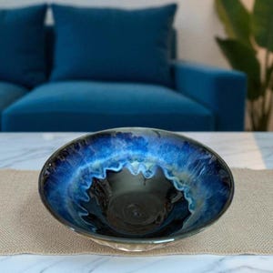 Wheel Thrown handmade Blue Serving /Display Stoneware Bowl