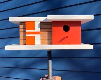 Palm Canyon Birdhouse - Creamsicle - Midcentury/Modern Style Design Architecture Bird House - Made in Vermont USA by Pleasant Ranch
