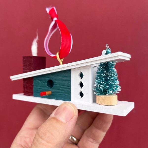 2023 Limited Edition Birdhouse Ornament Midcentury Modern Style Holiday Decor