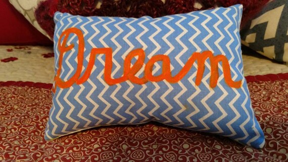 Dream Pillow Small Blue And White Chevron Bedroom Decor Home Decor Dorm Room Girls Roo Gifts For Her Guest Room Made With Love
