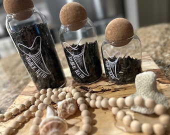 Shark Tooth Glass Jar with round Cork Ball topper