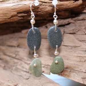 Lake Superior beach stone and sterling silver dangle earrings