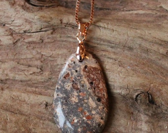 Lake Superior beach stone and rose gold necklace