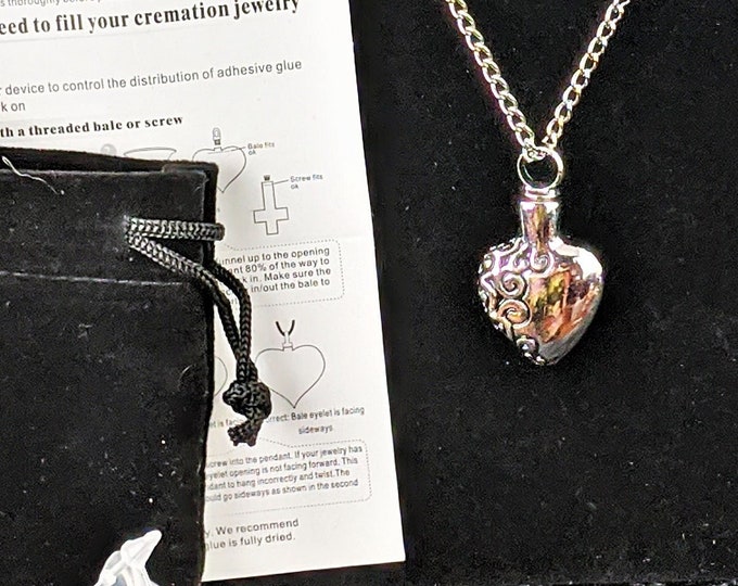 Urn Necklace  Ashes Cremation HEART Mourning pendant & fill kit pendant sympathy funeral remembrance Lachrymatory in loving memory keepsake