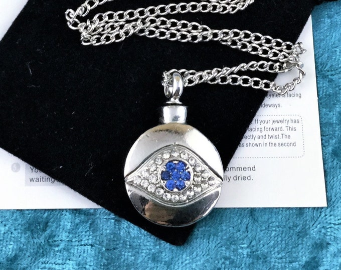 URN14 All Seeing Eye Blue Cremation Urn Necklace & fill kit and pouch gift mourning sympathy jewelry pet funeral remembrance gift