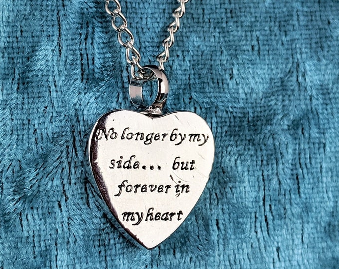 URN29 Cremation Urn Silver Heart "forever in my heart" Necklace Mourning funeral ashes sympathy remembrance pet loved one gift