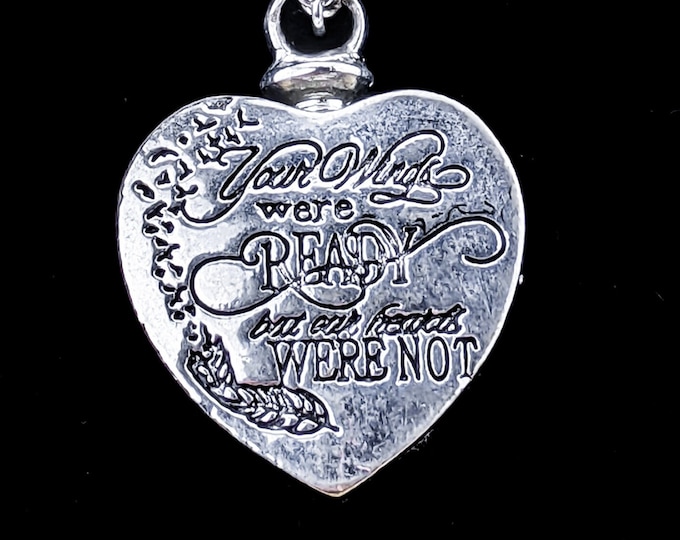 URN18 Cremation Urn Silver Heart "Your wings were etc" Necklace Mourning funeral ashes Oddity Curiosity Curiosities Grief